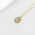 Gold Virgin Mary pendant necklace with multi-colored crystals on a satin background - Hollow Virgin Mary (XL3400-4)