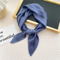 Elegant grey-blue pleated silk-feel scarf for women tied in a chic bow knot design - Blue