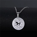 Sparkling butterfly necklace in stainless steel with crystal pavé and black centerpiece - NZ32 Butterfly Round Medal