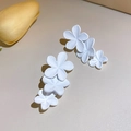 Elegant white layered five-petal flower drop earrings with geometric pearl accents - White Multi-Flower Style (88#)