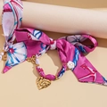 Magenta silk scarf bracelet featuring nautical prints and a gold heart charm pendant - 6# Necklace-Pink