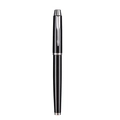 Business metal rollerball pen in glossy black with iconic silver arrow clip design - Black with Silver Trim