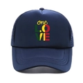 Cappellino trucker blu navy con stampa reggae one LOVE e rete traspirante per protezione solare - M (56-58cm) / Blu navy
