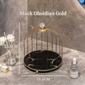 Golden birdcage makeup organizer with black marble base, size 19.6x23.5cm - Single Layer / Black Gold