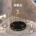 Golden birdcage makeup organizer with black marble base, size 19.6x23.5cm - Single Layer / Black Gold