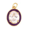 Oval gold pendant with a large clear crystal and deep purple enamel frame design - Oval-Purple