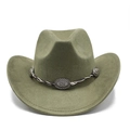 Détail d'un chapeau de cowboy en daim vert olive avec corde tressée et ornements en argent - M(56-59CM) / Vert Militaire (Daim)