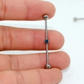 G23 titanium industrial barbell earring with blue opal center stone and silver finish - Blue Opal (OP19)