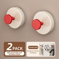 Set of 2 round suction cup hooks in red and off-white for smooth wall organization - 2 Pcs/Set / Red