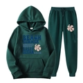 Survêtement polaire vert forêt pour homme avec imprimé floral Beach Summer et capuche - S (L) / Haut Et Bas / Vert Forêt / Imprimé Lettres (22)