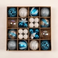 Blue and silver Christmas tree ornaments set with glitter and matte finishes - Lake Blue 42PCS Gift Box Set