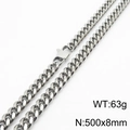 Silver stainless steel Cuban link necklace in 8mm width, 50cm length for men and women - 8mm*500mm