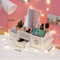 White desktop cosmetic organizer with drawers and mirror, dimensions 40x20x34 cm - Large Square Mirror + Tissue Drawer