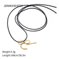 Golden bow pendant on long black cord necklace with textured snake chain finish - Gold Bowknot Heart Necklace (JDNW2403029)
