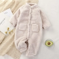 Infant winter plush romper in soft beige pink with thick fleece and footed design - 66cm / Off White
