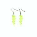 Detailed view of neon green glitter lightning bolt earrings made of acrylic and metal - Green Transparent