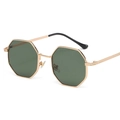 Classic octagonal metal sunglasses with light gold frames and dark green lenses - Gold Frame Dark Green Lens