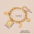 Gouden roestvrijstalen dikke schakelarmband met hangers van een halve maan en sterren - Tarot Ster Maan en Sterrensprong Stijl (3#)