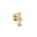 Golden geometric cartilage stud earring with rectangular crystal and star detail - Gold Starburst