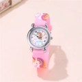 Orologio unicorno rosa al quarzo per bambini con cinturino in silicone 3D e quadrante colorato - Rosa