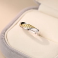 S925 Sterlingsilber Weizenähren Ring für Paare mit Zirkon-Inlay und Gold-Finish - Einstellbar Offen / Herrenstil