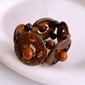Vintage style wide open bangle featuring natural branch textures in dark brown wood finish - Dark Coffee Coconut Shell Elastic Bracelet (30#)