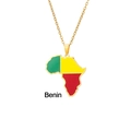 Benin map pendant necklace in red, yellow and green enamel with golden finish - Benin