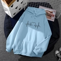 Light blue fleece hoodie with heartbeat graphic print and kangaroo pocket - S / Tops / Light Blue