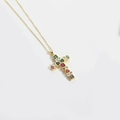 Golden Angel Love cross necklace with vibrant multi-colored inlaid gemstones - Colorful Zirconia Cross (XL3202-4)