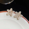 Macro shot of sparkling gold star earrings with cubic zirconia on a white porcelain plate - 81# Silver Needle - Gold.