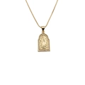 Vergulde ketting met rechthoekige religieuze hanger en glanzende zirkoniasteentjes - 00252DL+50CM Slangenketting (Boog Maria)