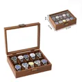 Walnut wood grain watch display case with ten slots and a clear glass window top - 10-Slot Black Walnut