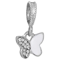 Breloque papillon argentée avec strass et émail blanc pour bracelet à bricoler - Papillon Argent Émail Strass Blanc (019)