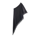 Elegant black satin one-shoulder top with intricate lace trim hem on a white background - XS / Black