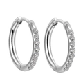Polished silver stainless steel huggie earrings featuring double row zircon crystals - 12mm(8 Zircons) / Silver