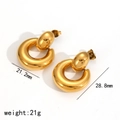 Massive 18k vergoldete Edelstahl-Ohrringe im geometrischen Design mit Größen- und Gewichtsangaben - Goldener Runder Stil (TE60310-G)