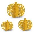 Three-piece set of gold glitter hollow pumpkin ornaments for Halloween and party decor - 3 Pcs Set / Gold