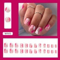 Unghie finte corte quadrate con motivi a onde rosa e bianche, set completo da 24 pezzi - Onde Rosa e Bianche (Stile Colla)