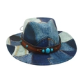Cappello da cowboy in denim patchwork con fascia in finta pelle e pietra turchese - Denim Patchwork (Blu Reale) / Blu Reale