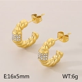 Twisted rope C-shape gold earrings with sparkling crystals, size 16x5mm and weight 6g - Style C Gold (KE115281-KFC)