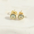 Gold plated evil eye stud earrings with micro paved blue, white, and black zircon stones - Round Evil Eye