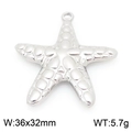 Polished silver starfish pendant in stainless steel, 36x32mm ocean style jewelry charm - Silver Sea Star (KLJ9955-Z)