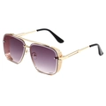 Lunettes de soleil steampunk carrées avec monture dorée et verres dégradés violets - Cadre Doré Gris Dégradé