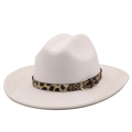 Cappello fedora classico in lana crema a tesa larga con fascia decorativa leopardata - M (56-58cm) / Bianco