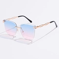 Detail of rimless gradient sunglasses with gold metal chain temple and non-slip tip - C08 Blue Pink Gradient
