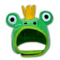 Cute green plush frog pet hat with a yellow crown and adjustable strap for small cats - Small / Crown Frog