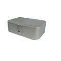 Silver PU leather jewelry storage box with metallic buckle and rounded rectangular design - Medium (16x11x5cm) / Silver