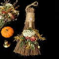 Handcrafted decorative holiday broom with dried flowers, pumpkin, and festive bell accents - Broom+Flowers+Rose Quartz