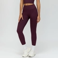 High waist plum purple seamless yoga set with ribbed waistband and compression leggings - Plum Red