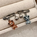 2412178 Asymmetrical Bear Brooch Earrings (s925 Silver Needle)